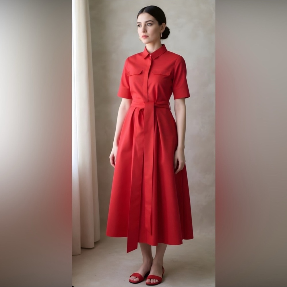 NWT Rare Zara ZW Collection Red Poplin Shirt Dress Elegant Red Shirt Dress